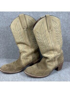 Miss Capezio VTG Size 9M Embroidered Leather Suede Stacked Heel Cowgirl Boots